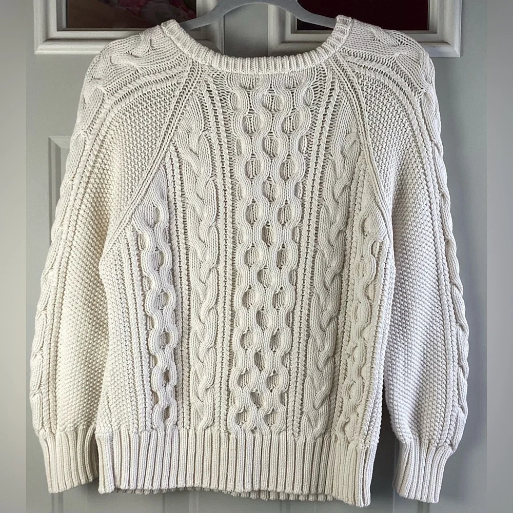 J. Crew Cream Cable Knit Sweater fisherman Cotton crew neck